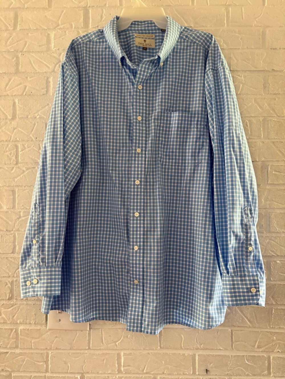 Oak Hill Light Blue Gingham Button-Down Shirt Wrinkle Free Cool & Dry 2XL